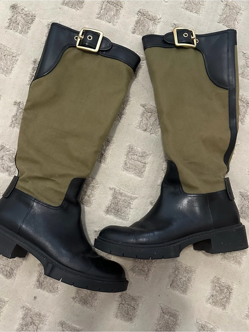 Coach Black Leather and Canvas Knee High Riding Boot